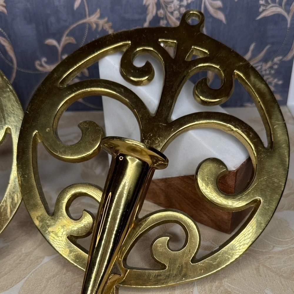 Vintage Estate Virginia Metalcrafters Heavy Brass Sconces: Tree of Life Pair